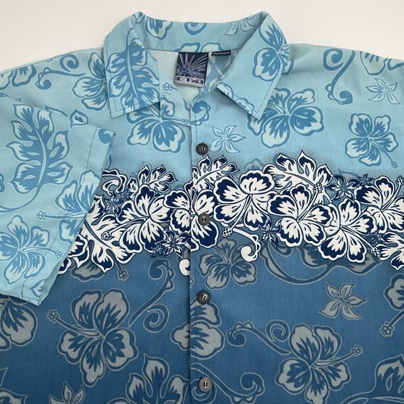 Vintage Hawaiian Shirt Mens XL Blue Floral Tropical Party Club Travel Beach - Picture 2 of 9